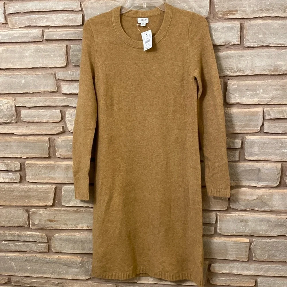 J. Crew NWT Mockneck Sweater-Dress In Extra-Soft Yarn Heather Camel Size XS New